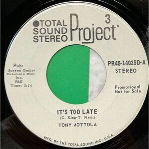 Tony Mottola It's Too Late / Rainy Days & Mondays 45 Vinyl 70s Smooth Jazz Promo